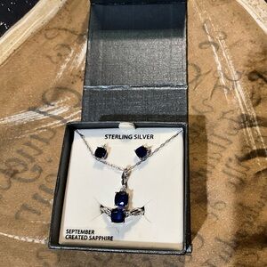 NEW IN BOX sterling silver lab sapphire ring necklace earrings set nice 4Xmas🎄❤️